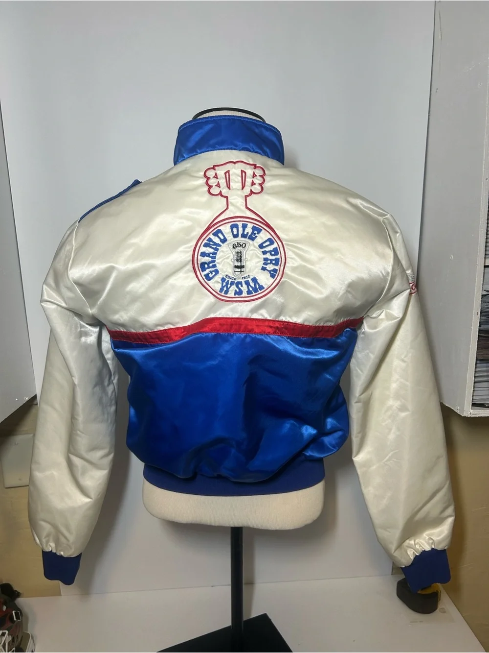 Opryland/Nashville Network Blue and Ivory Satin Racing Jacket 1980